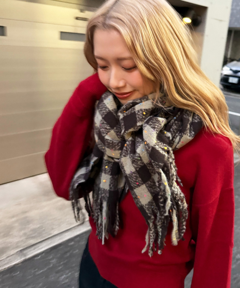 カラーネップチェックマフラー 詳細画像 グレー 2