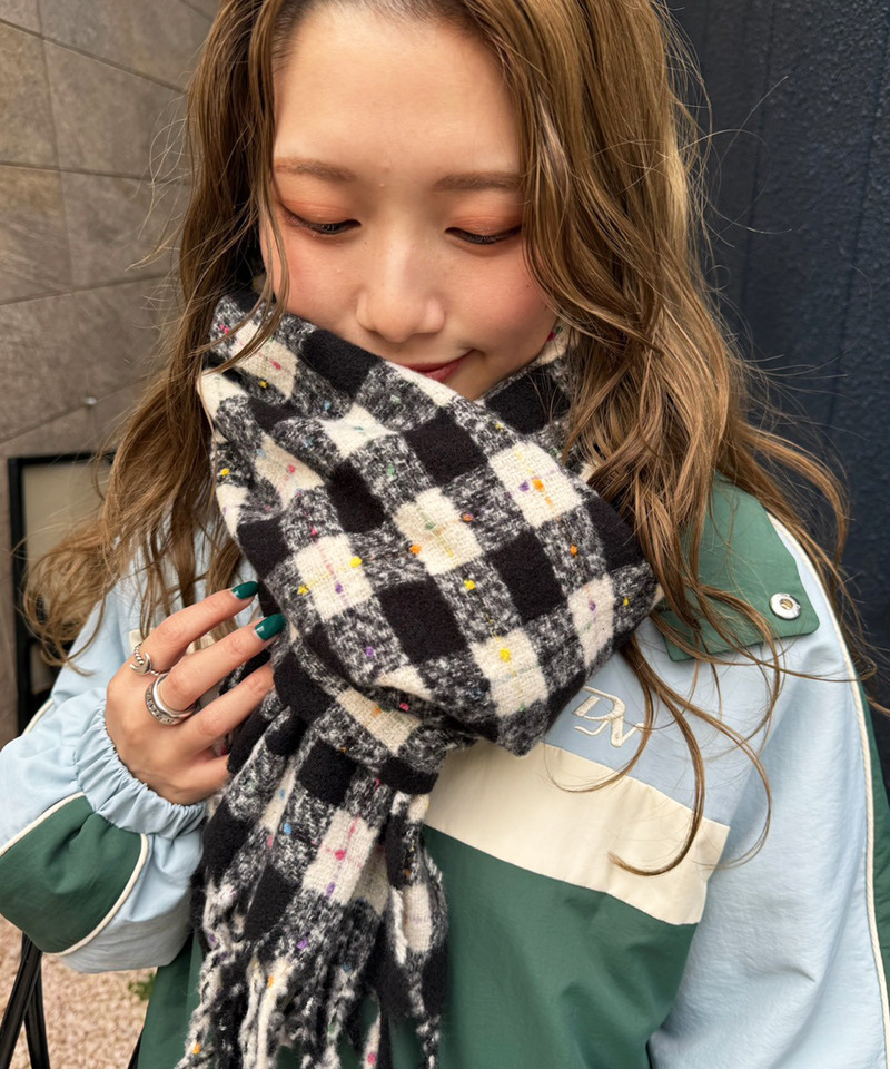 カラーネップチェックマフラー 詳細画像 ブラック 3