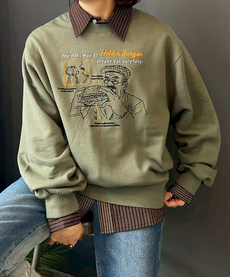 grandpa burger刺しゅうプルオーバー 詳細画像 カーキ 1