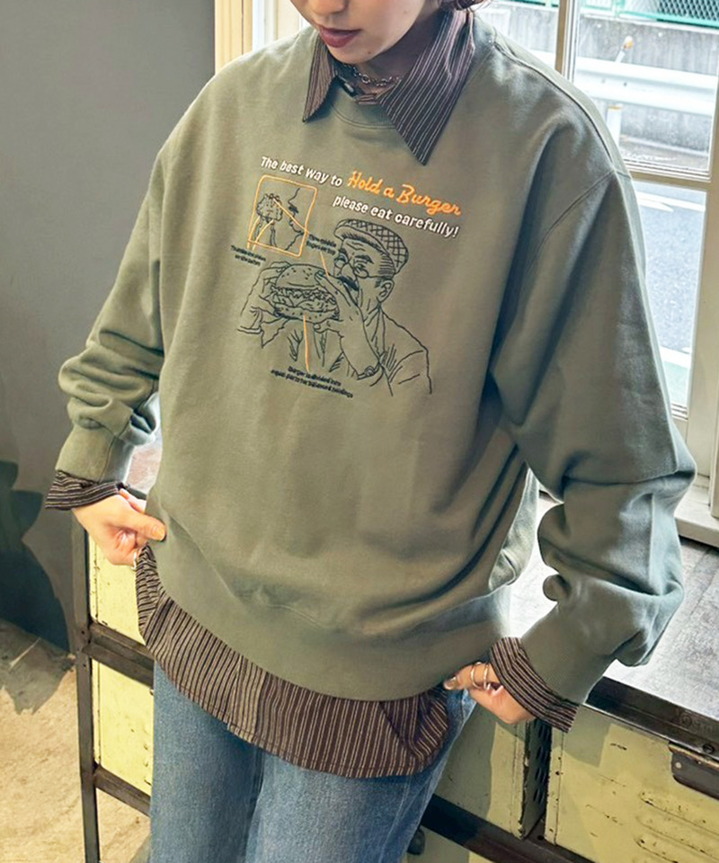 grandpa burger刺しゅうプルオーバー 詳細画像 カーキ 3