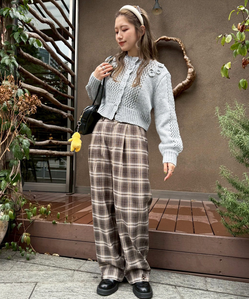 透かし編みフラワーモチーフニットカーデ 詳細画像 GY 3