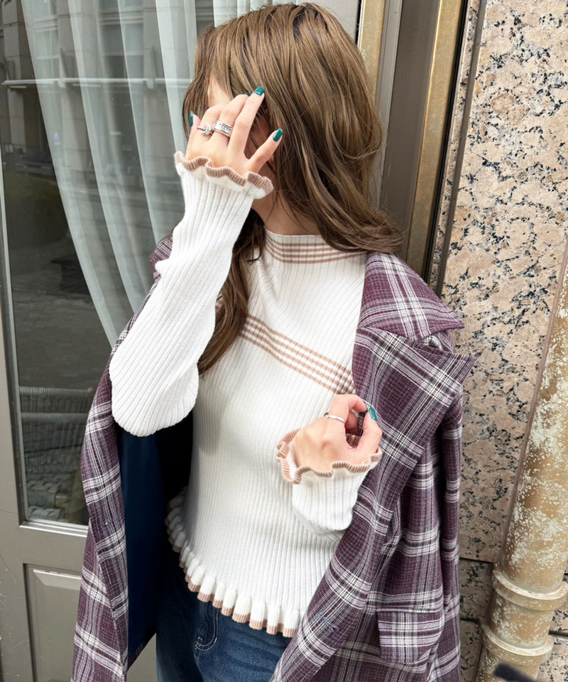 ラインハイネックフリルニット 詳細画像 オフホワイト 2