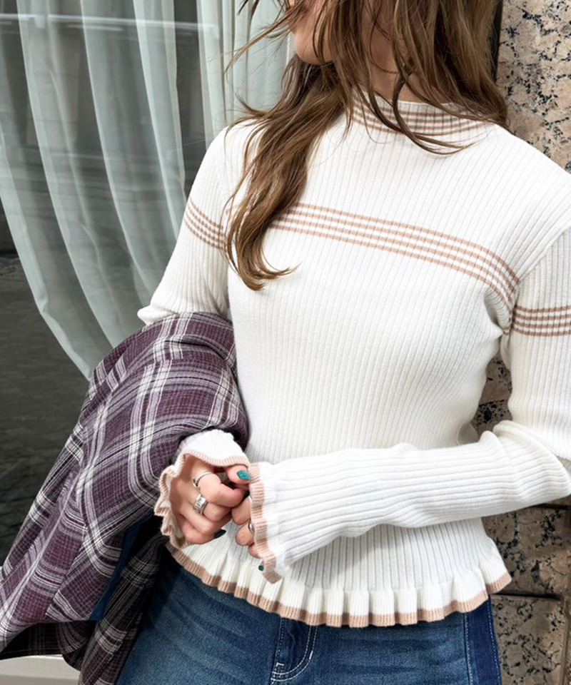 ラインハイネックフリルニット 詳細画像 オフホワイト 3