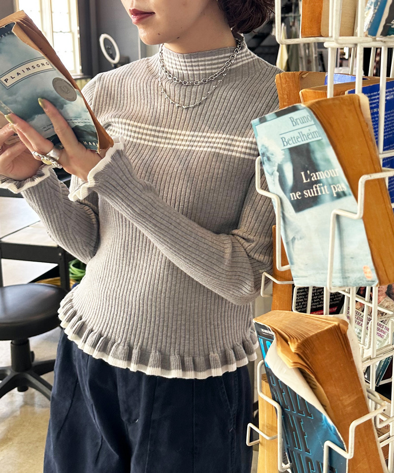 ラインハイネックフリルニット 詳細画像 グレー 2