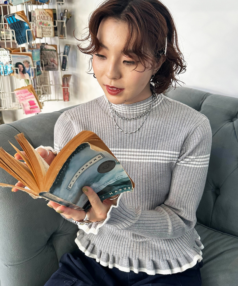 ラインハイネックフリルニット 詳細画像 グレー 4