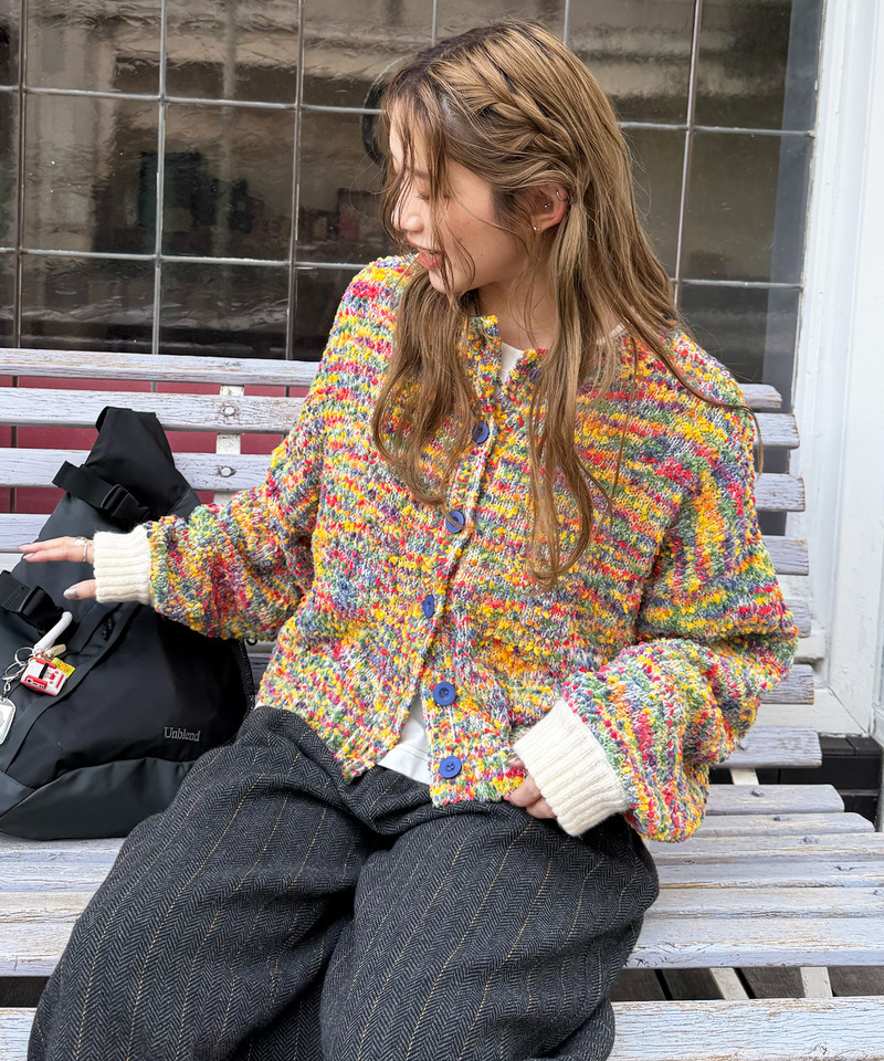 前後2WAYぽこぽこMIXヤーンニットカーデ 詳細画像 配色 1