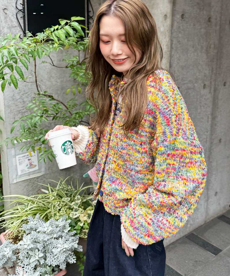 前後2WAYぽこぽこMIXヤーンニットカーデ 詳細画像 配色 2