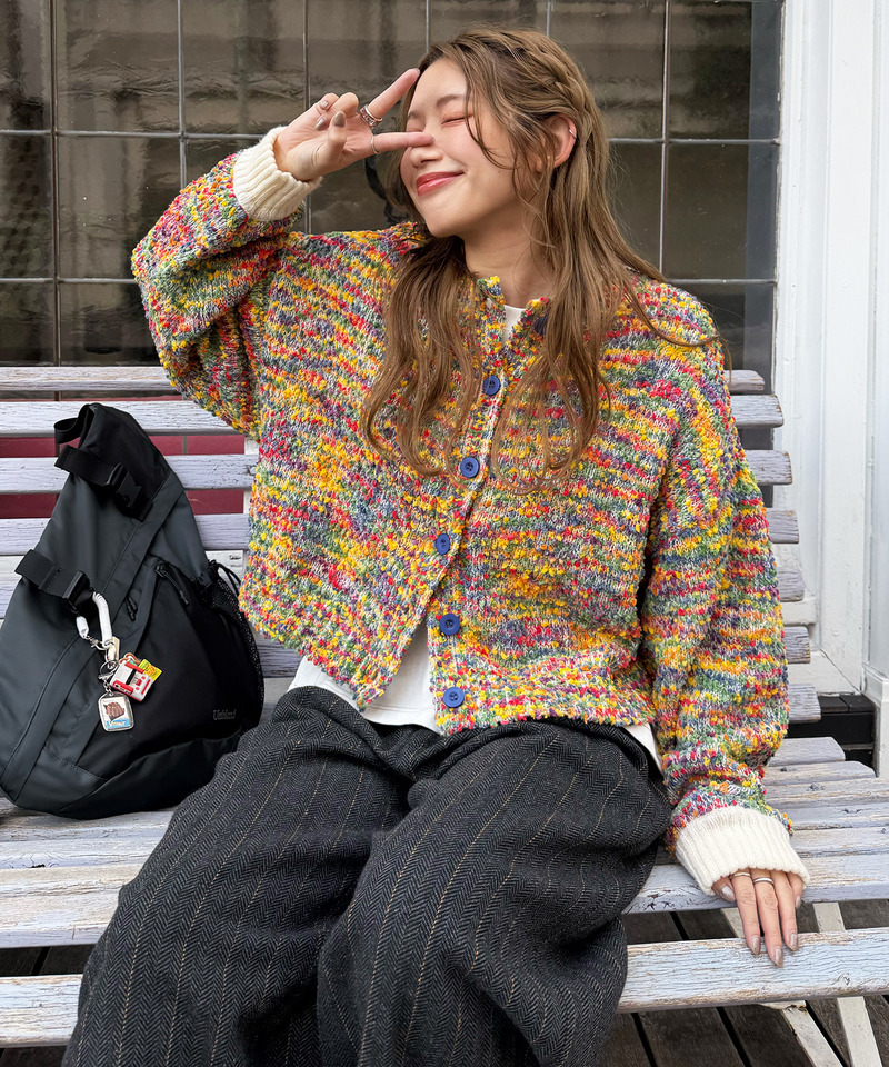 前後2WAYぽこぽこMIXヤーンニットカーデ 詳細画像 配色 4