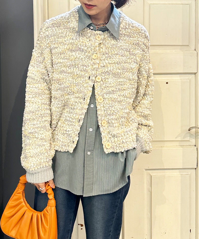 前後2WAYぽこぽこMIXヤーンニットカーデ 詳細画像 オフホワイト系 1