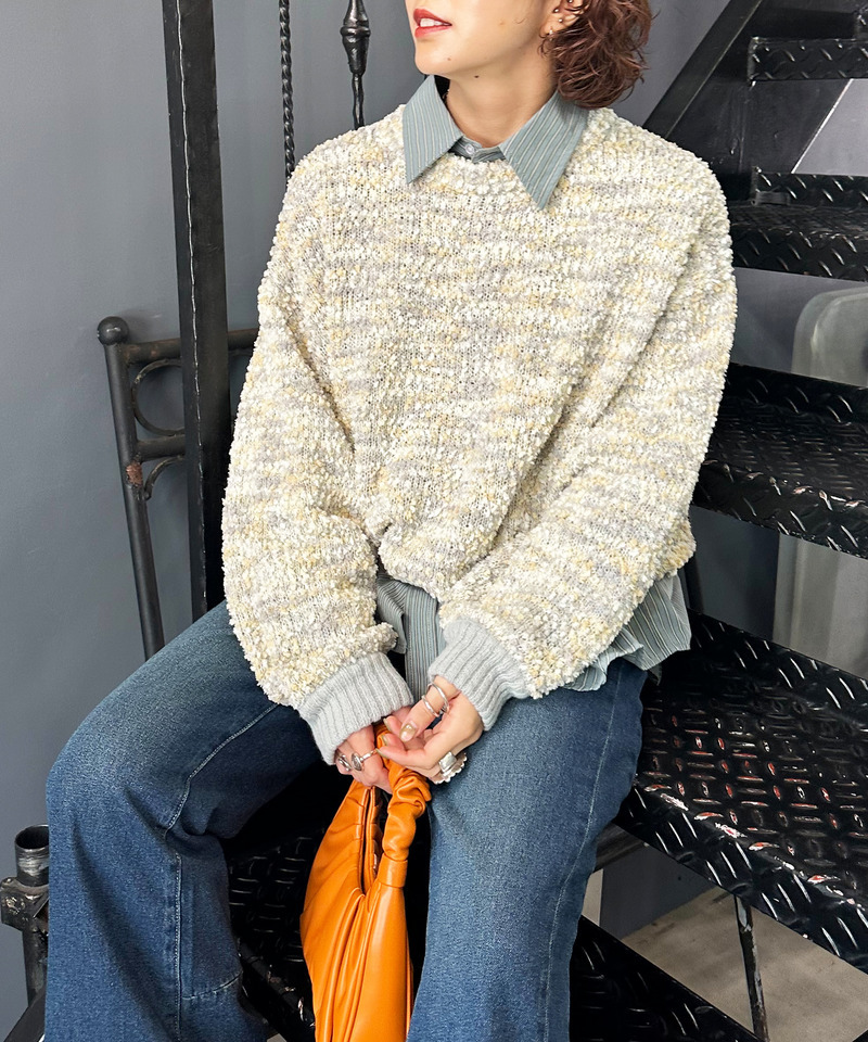 前後2WAYぽこぽこMIXヤーンニットカーデ 詳細画像 オフホワイト系 5