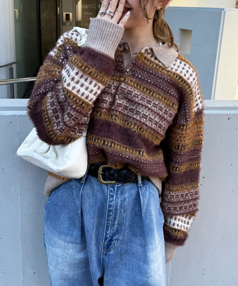 USEDジャガードニット 詳細画像 ブラウン系 2