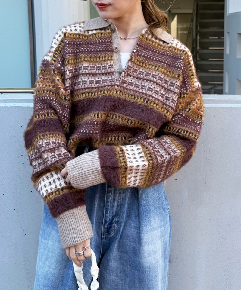 USEDジャガードニット 詳細画像 ブラウン系 6