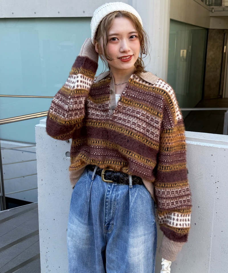 USEDジャガードニット 詳細画像 ブラウン系 7