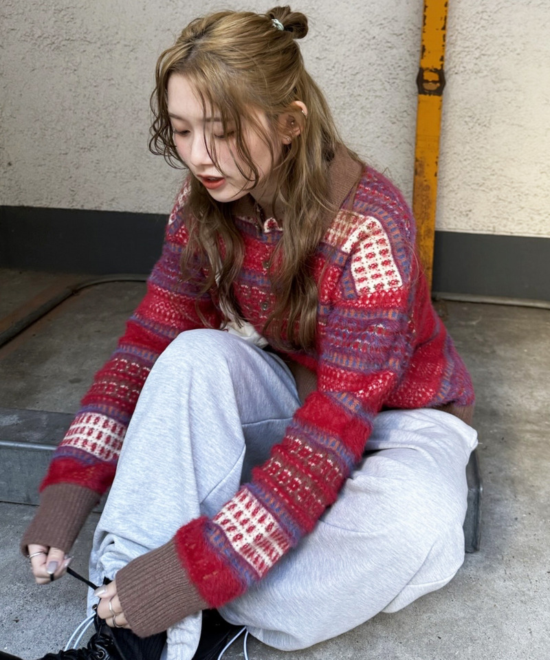 USEDジャガードニット 詳細画像 レッド系 1