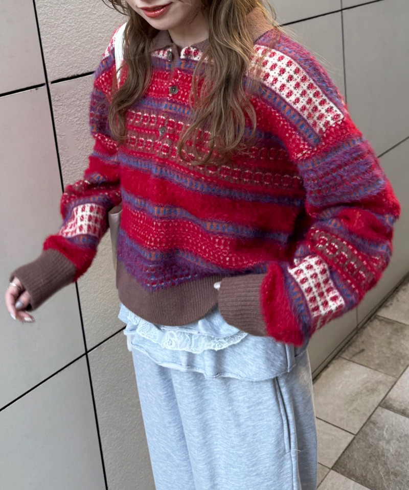 USEDジャガードニット 詳細画像 レッド系 2