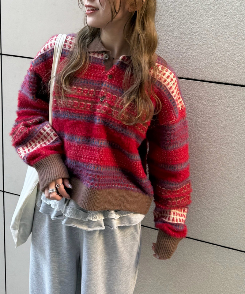 USEDジャガードニット 詳細画像 レッド系 5