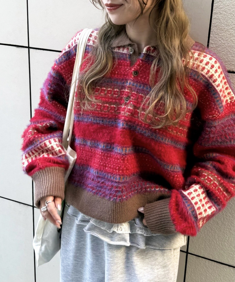 USEDジャガードニット 詳細画像 レッド系 6