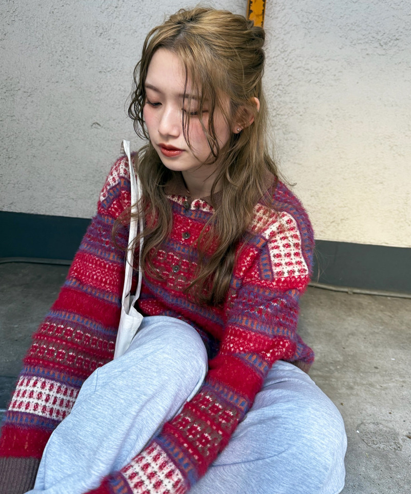 USEDジャガードニット 詳細画像 レッド系 7
