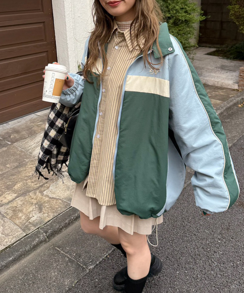 ワンポイント刺しゅう配色中綿ブルゾン 詳細画像 ブルー系 2