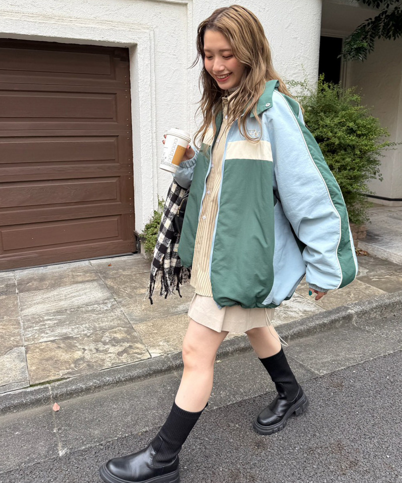 ワンポイント刺しゅう配色中綿ブルゾン 詳細画像 ブルー系 3