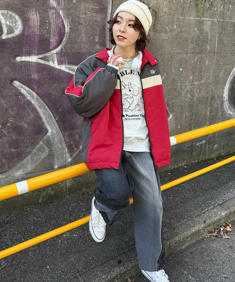 ワンポイント刺しゅう配色中綿ブルゾン 詳細画像 ブラック系 5