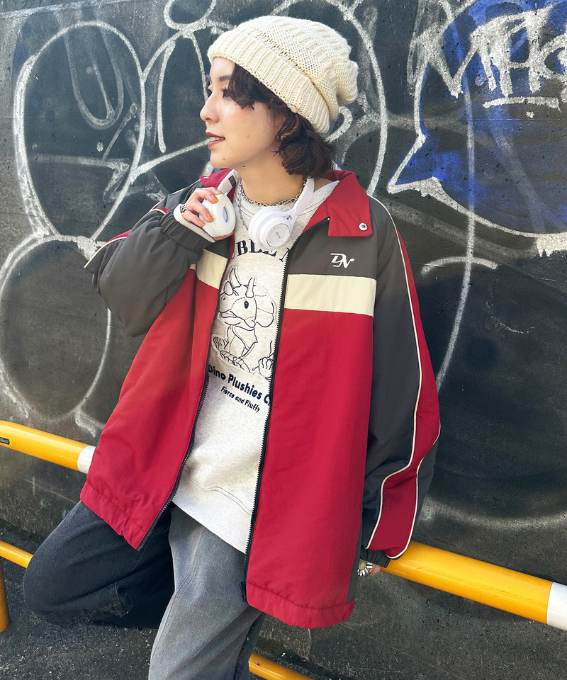 ワンポイント刺しゅう配色中綿ブルゾン 詳細画像 ブラック系 6