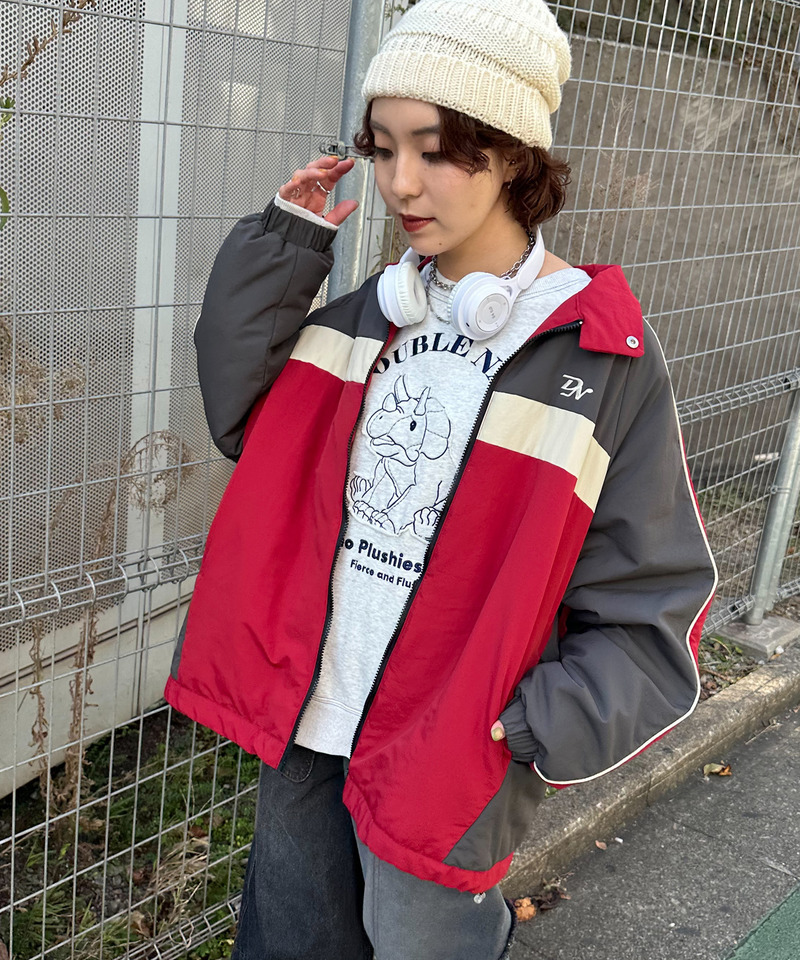 ワンポイント刺しゅう配色中綿ブルゾン 詳細画像 ブラック系 7