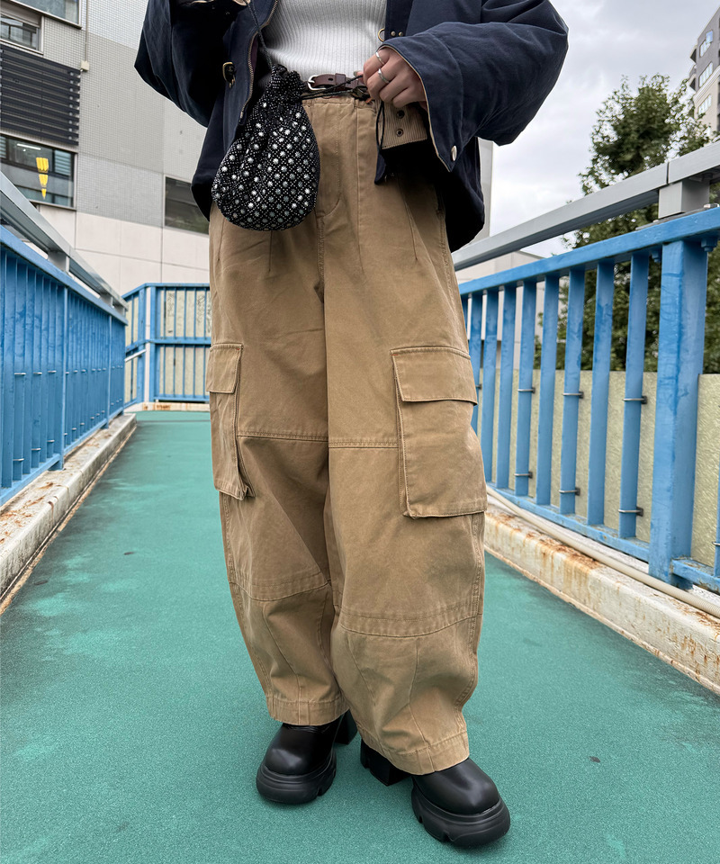 顔料染め起毛ツイルタックバルーンカーゴパンツ 詳細画像 ベージュ 2