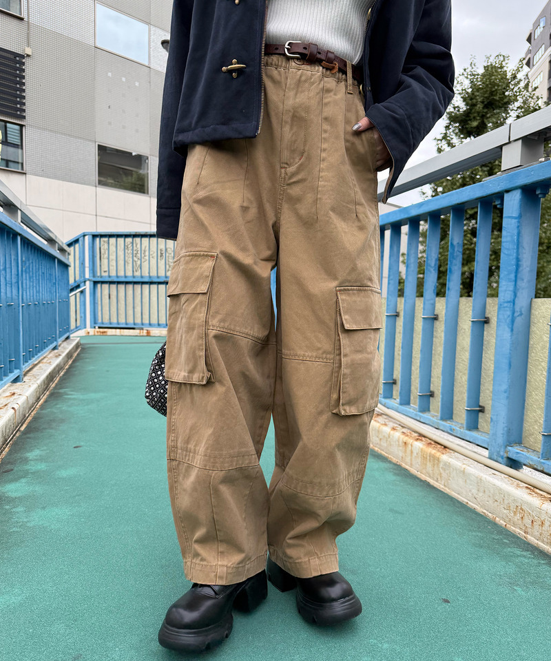 顔料染め起毛ツイルタックバルーンカーゴパンツ 詳細画像 ベージュ 3