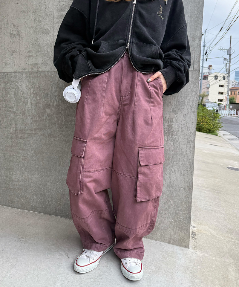 顔料染め起毛ツイルタックバルーンカーゴパンツ 詳細画像 ピンク 1