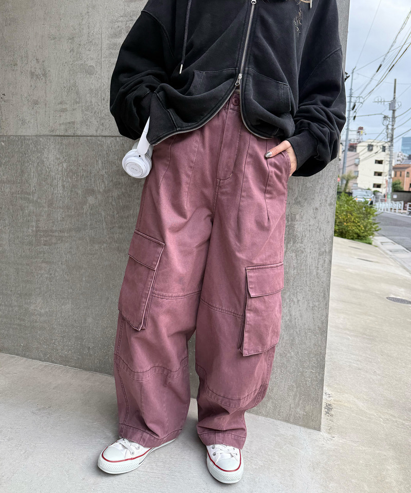 顔料染め起毛ツイルタックバルーンカーゴパンツ 詳細画像 ピンク 3