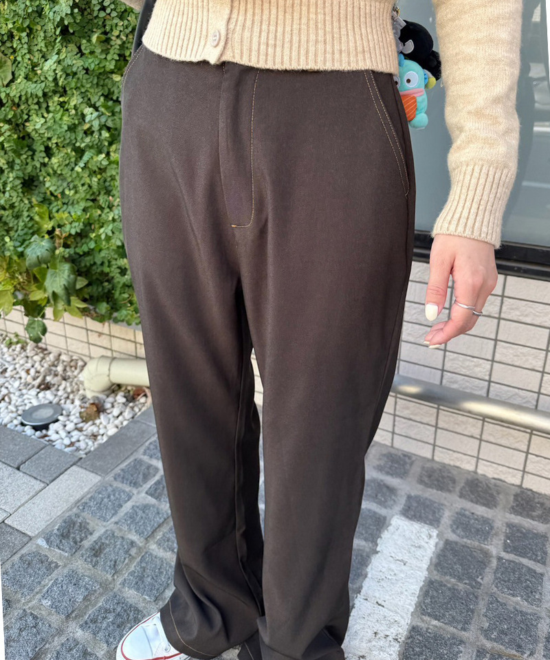 リボン付き配色ステッチフレアパンツ 詳細画像 ブラウン 4