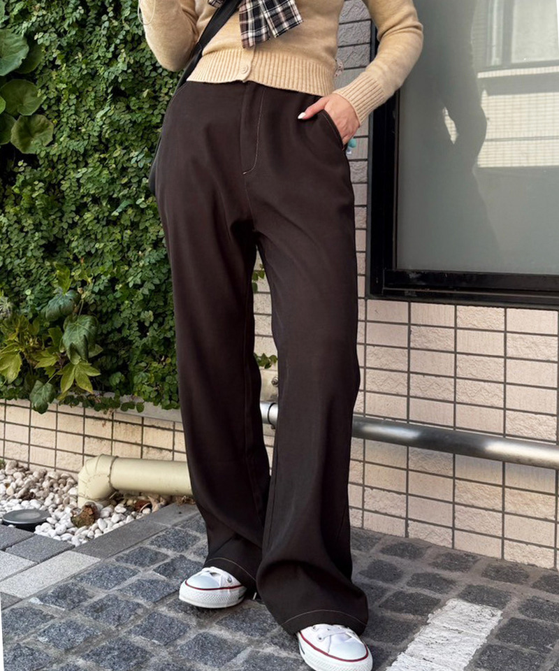 リボン付き配色ステッチフレアパンツ 詳細画像 ブラウン 6