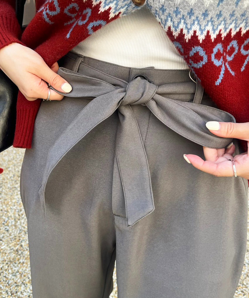 リボン付き配色ステッチフレアパンツ 詳細画像 グレー 10
