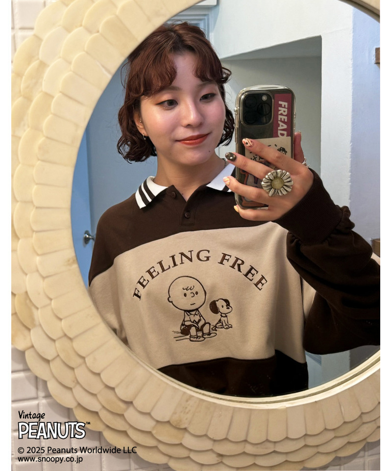 PEANUTSコラボ配色切替プルオーバー 詳細画像 ブラウン 4
