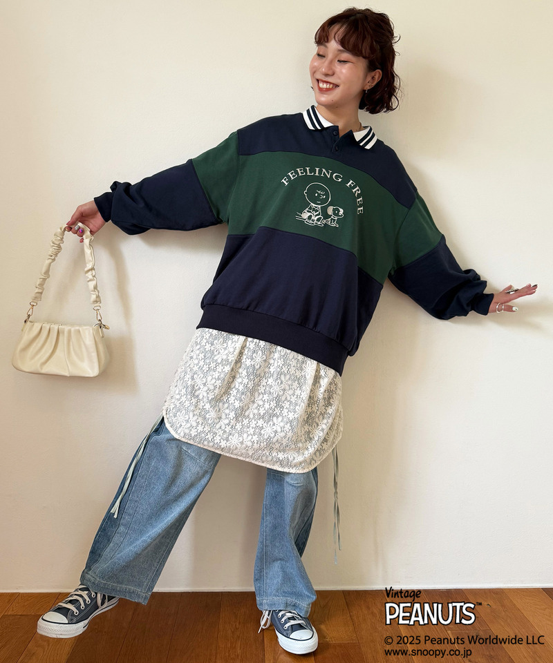 PEANUTSコラボ配色切替プルオーバー 詳細画像 ネイビー 8