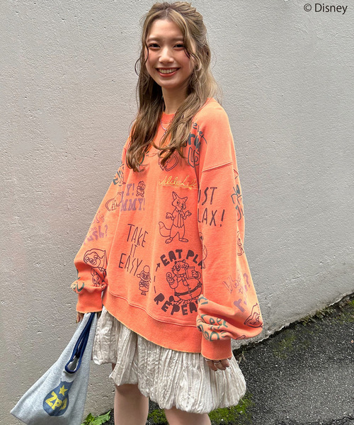 【Disney】ズートピアコラボ 総柄VINTAGE加工スウェット 詳細画像