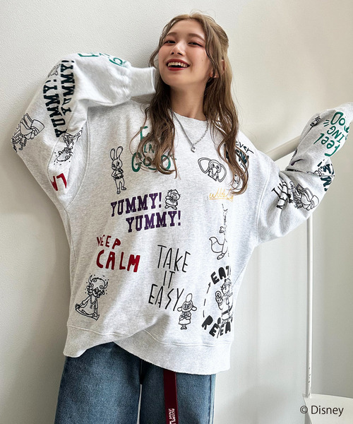 【Disney】ズートピアコラボ 総柄VINTAGE加工スウェット 詳細画像