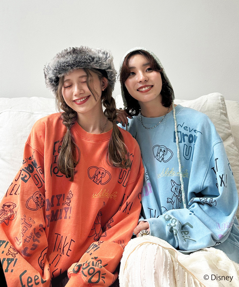 【Disney】ズートピアコラボ 総柄VINTAGE加工スウェット 詳細画像 OR 2