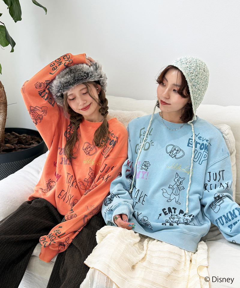 【Disney】ズートピアコラボ 総柄VINTAGE加工スウェット 詳細画像 OR 3