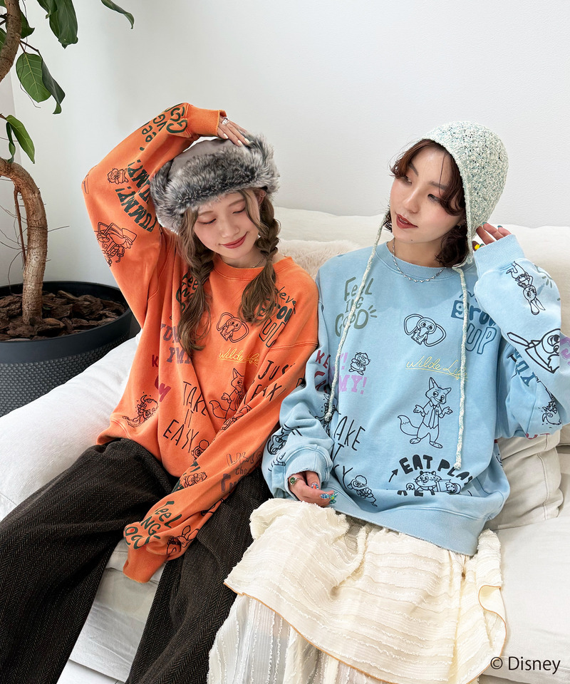 【Disney】ズートピアコラボ 総柄VINTAGE加工スウェット 詳細画像 OR 4