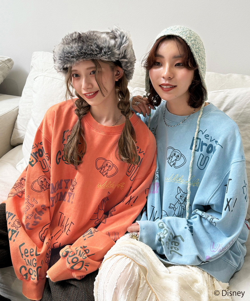 【Disney】ズートピアコラボ 総柄VINTAGE加工スウェット 詳細画像 OR 5