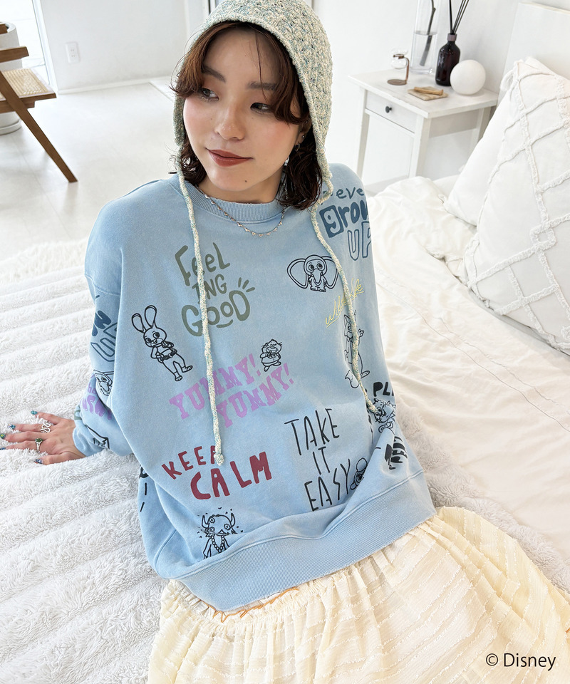 【Disney】ズートピアコラボ 総柄VINTAGE加工スウェット 詳細画像 BL 2