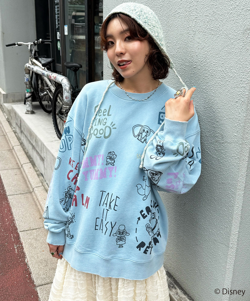 【Disney】ズートピアコラボ 総柄VINTAGE加工スウェット 詳細画像 BL 6