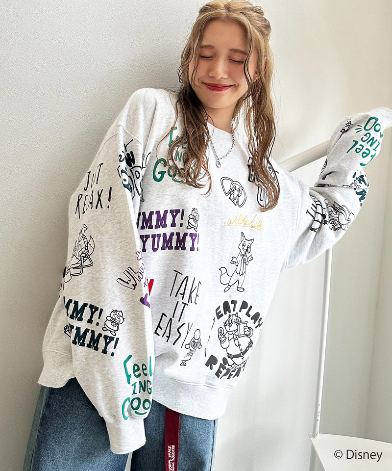 【Disney】ズートピアコラボ 総柄VINTAGE加工スウェット 詳細画像 GY 2