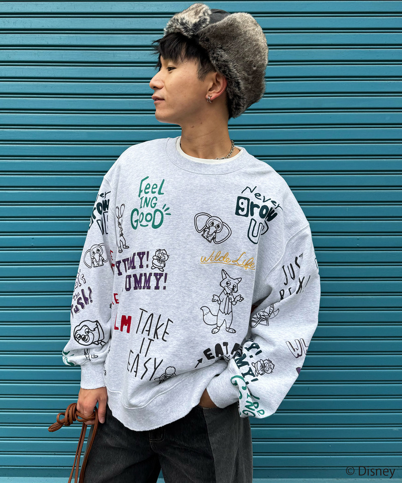 【Disney】ズートピアコラボ 総柄VINTAGE加工スウェット 詳細画像 GY 4