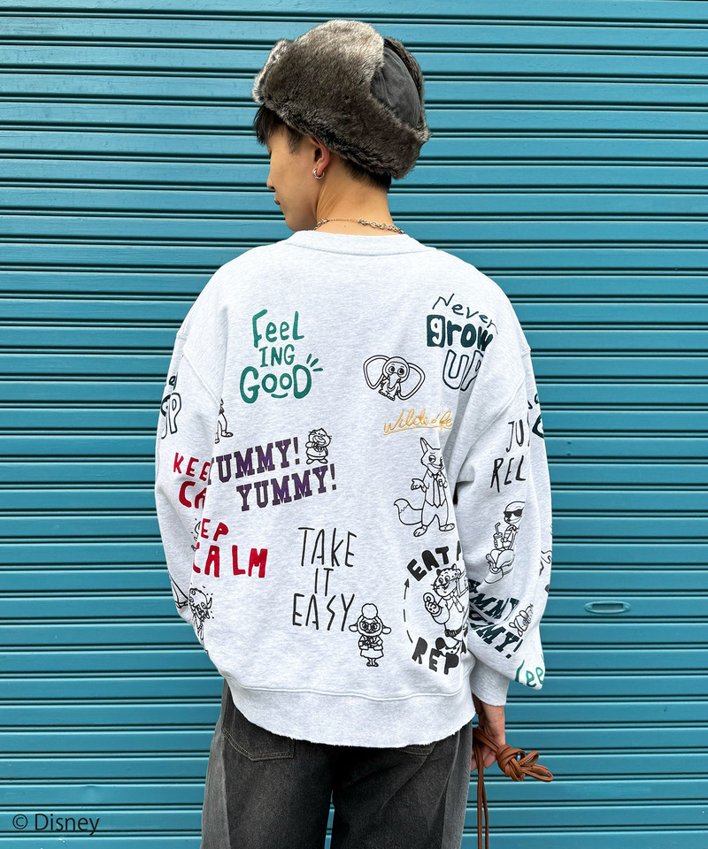 【Disney】ズートピアコラボ 総柄VINTAGE加工スウェット 詳細画像 GY 5