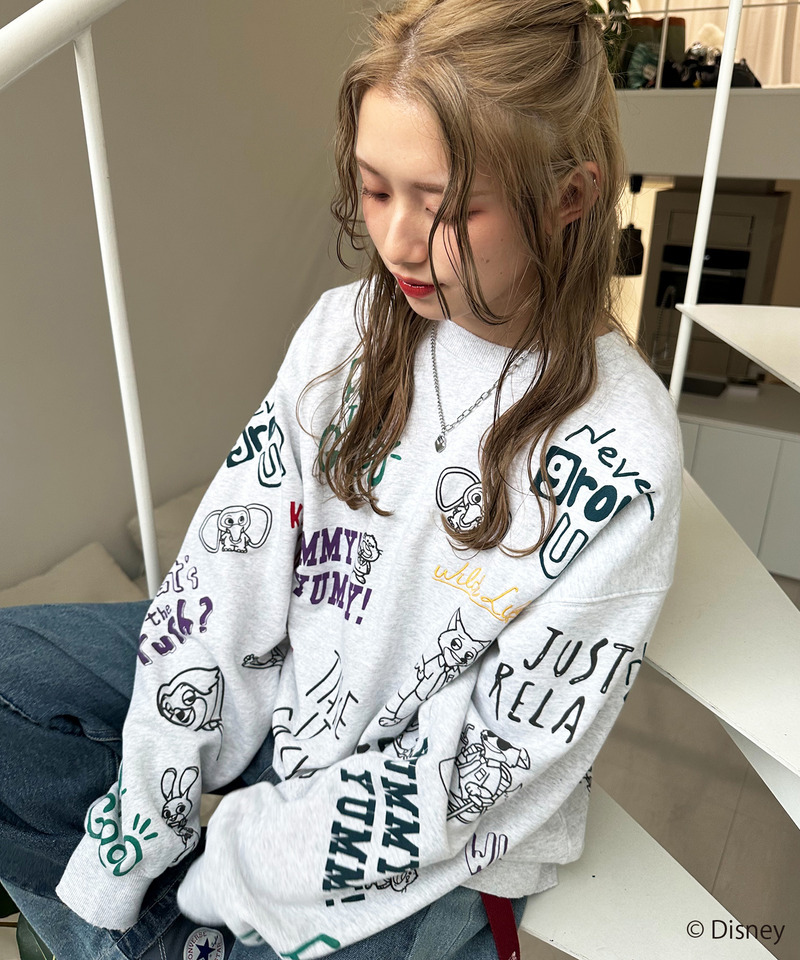 【Disney】ズートピアコラボ 総柄VINTAGE加工スウェット 詳細画像 GY 6