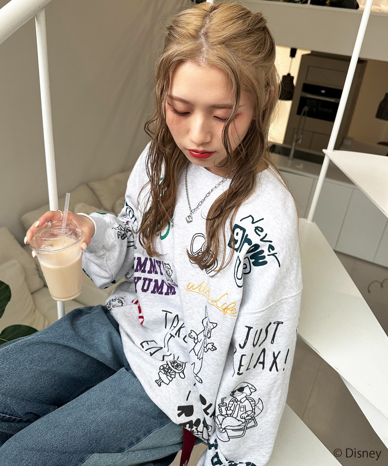 【Disney】ズートピアコラボ 総柄VINTAGE加工スウェット 詳細画像 GY 8