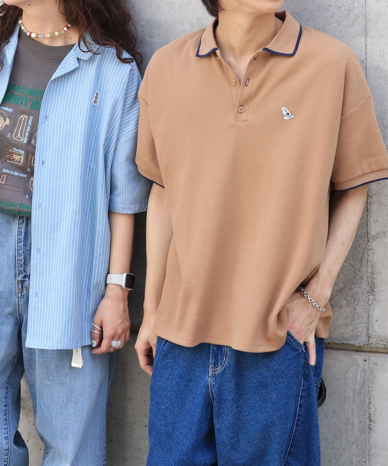 【m:rex】ミニ恐竜ワッペンポロシャツ 詳細画像 ベージュ 3